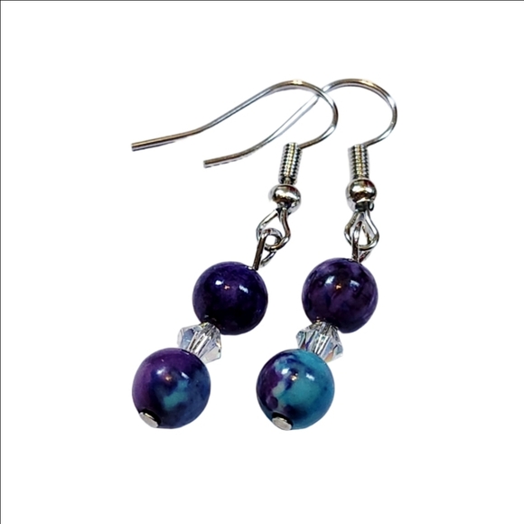 the finer thing Jewelry - Handmade Purple, Swarovski, and Blue Beaded Earrings